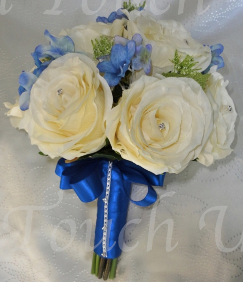 Ivory, Blue & Royal Blue Bridesmaid Bouquet